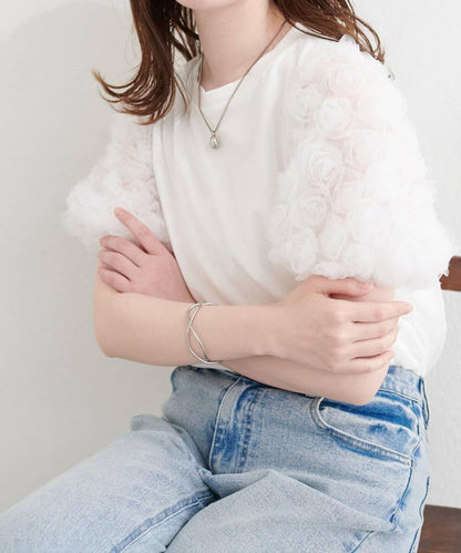 natural couture 花朵蕾絲泡泡袖T恤