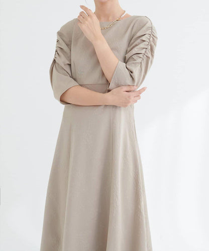 natural couture 花卉提花羊腿袖連衣裙