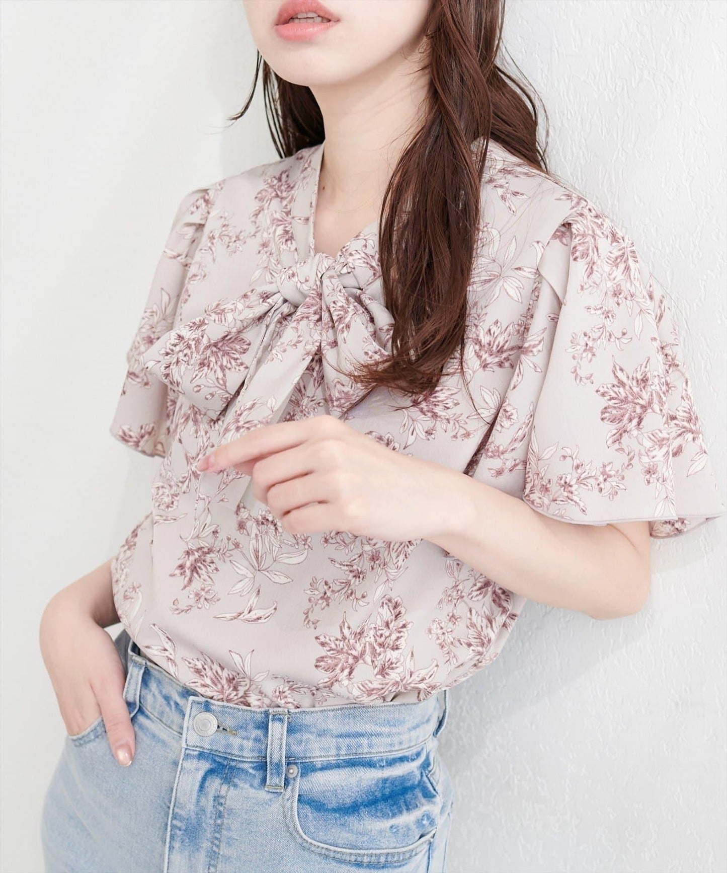 natural couture 蝴蝶結繫帶花卉襯衫