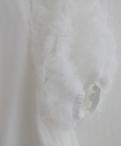 natural couture 花朵蕾絲泡泡袖T恤