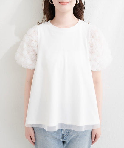 natural couture 花朵蕾絲泡泡袖T恤