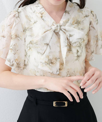natural couture 蝴蝶結繫帶花卉襯衫