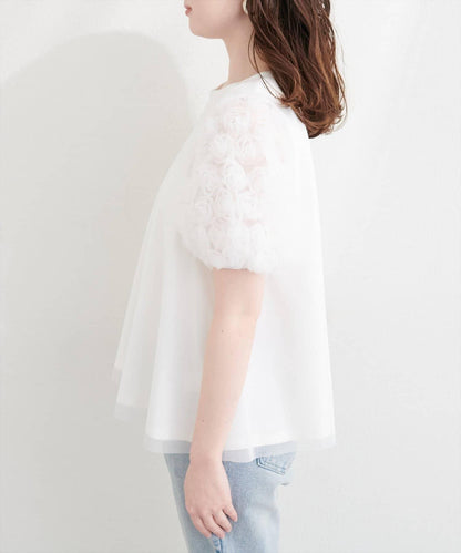 natural couture 花朵蕾絲泡泡袖T恤