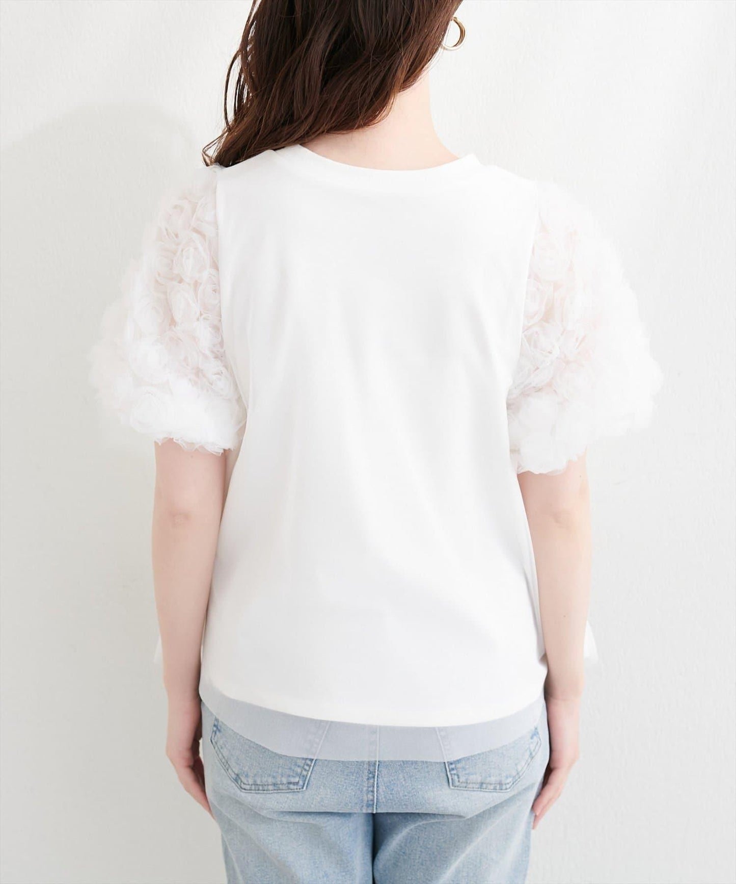 natural couture 花朵蕾絲泡泡袖T恤