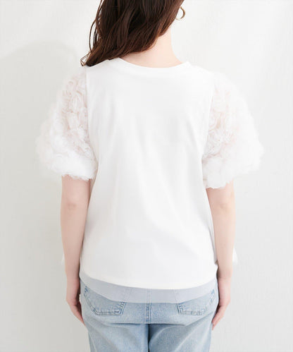 natural couture 花朵蕾絲泡泡袖T恤
