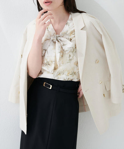 natural couture 蝴蝶結繫帶花卉襯衫