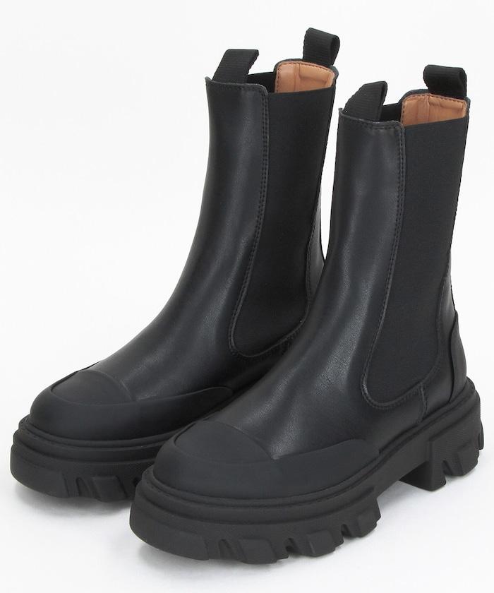 Mid Chelsea Boot Black Stitch 粗跟切爾西靴