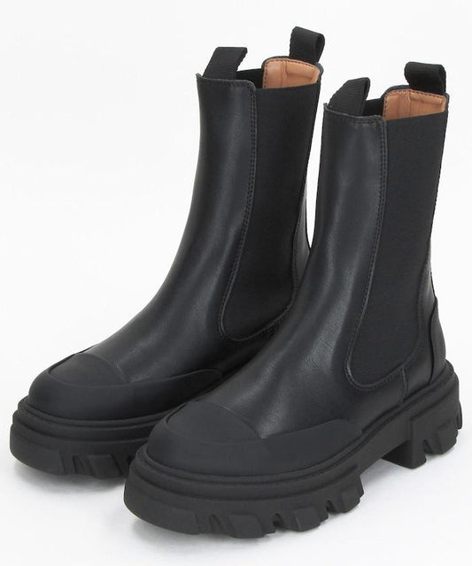 Mid Chelsea Boot Black Stitch 粗跟切爾西靴