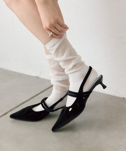 雙綁帶褶皺高跟鞋