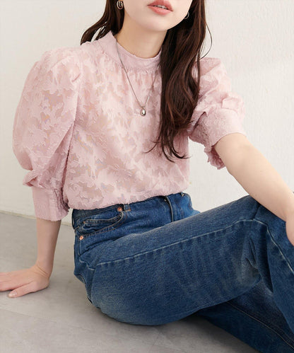 提花高領襯衫
