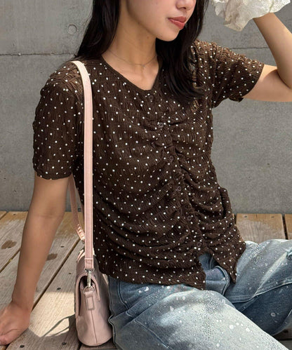 前幅褶皺波點上衣