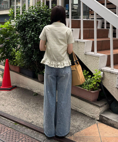 波點/條紋 荷葉邊下襬 短款襯衫