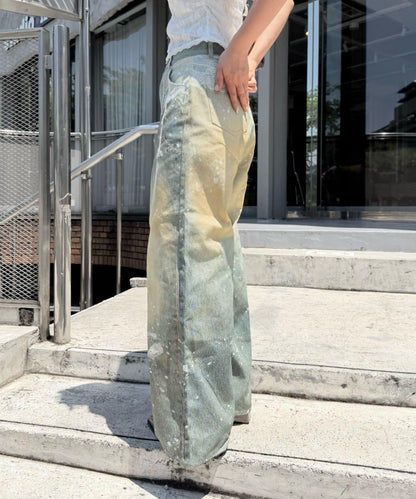 RAY CASSIN 蕾絲印花斜紋闊腿褲