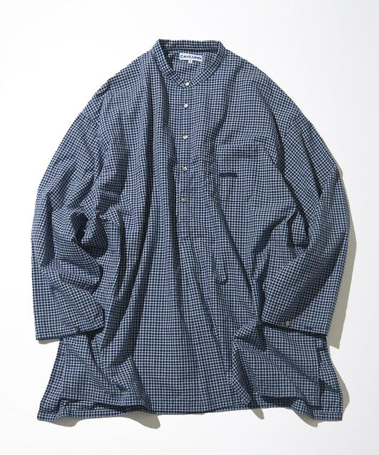 Indigo Madras Check 套頭立領襯衫