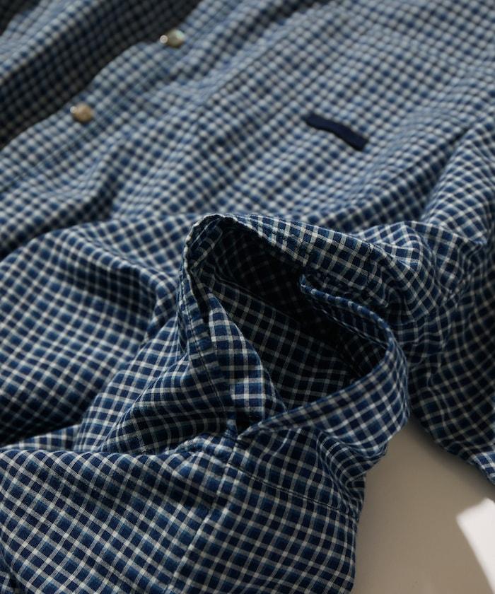 Indigo Madras Check 套頭立領襯衫
