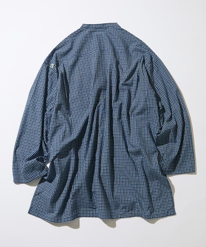 Indigo Madras Check 套頭立領襯衫