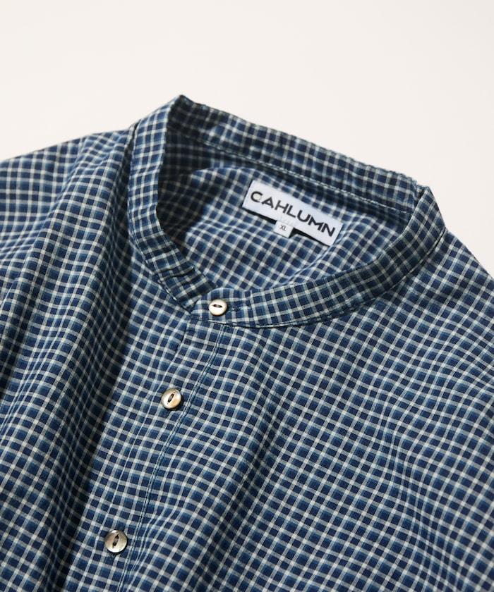 Indigo Madras Check 套頭立領襯衫