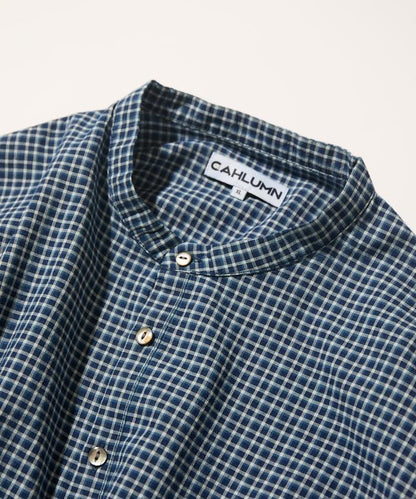 Indigo Madras Check 套頭立領襯衫