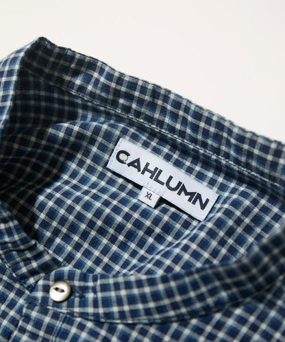 Indigo Madras Check 套頭立領襯衫