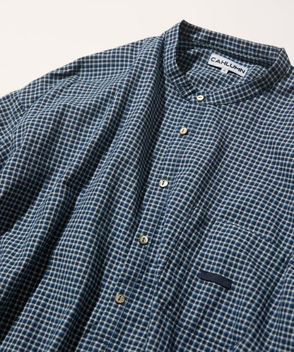 Indigo Madras Check 套頭立領襯衫