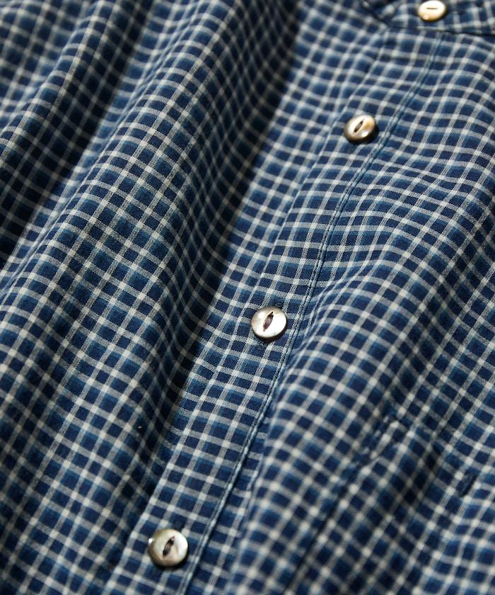 Indigo Madras Check 套頭立領襯衫