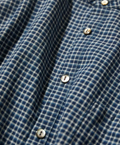 Indigo Madras Check 套頭立領襯衫