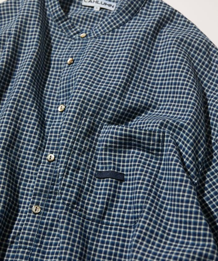 Indigo Madras Check 套頭立領襯衫
