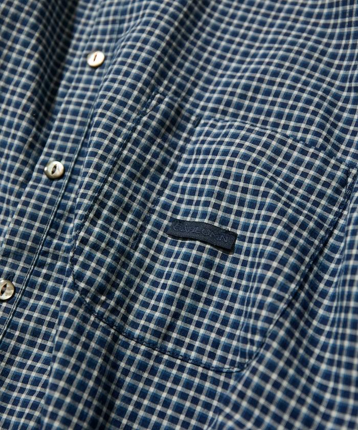 Indigo Madras Check 套頭立領襯衫