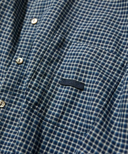 Indigo Madras Check 套頭立領襯衫