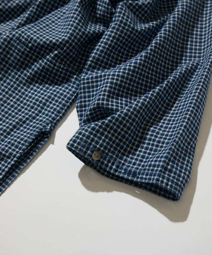 Indigo Madras Check 套頭立領襯衫