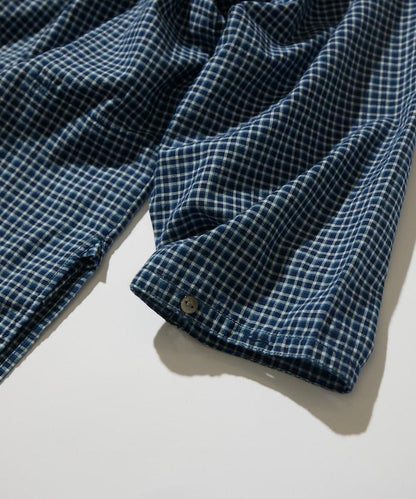 Indigo Madras Check 套頭立領襯衫