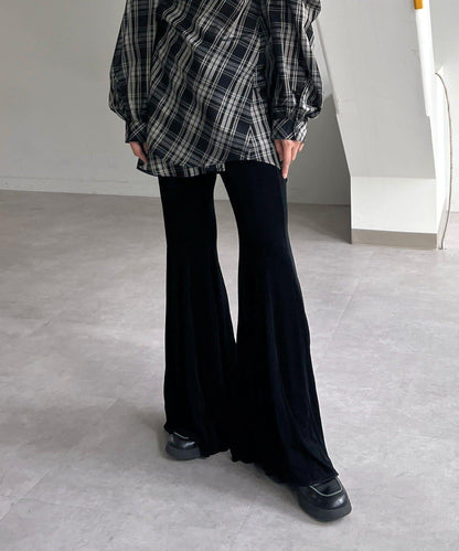 黑色 Sheer rib flared leggings