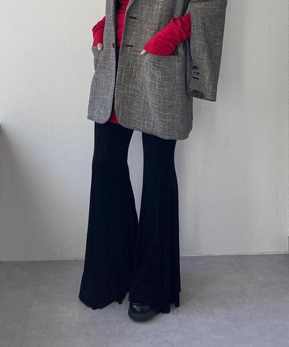 黑色 Sheer rib flared leggings