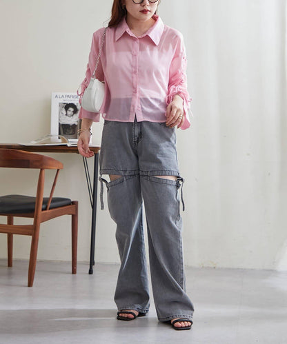 【continuer】袖クシュクシュシアーシャツ