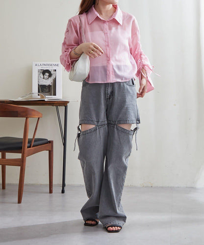 【continuer】袖クシュクシュシアーシャツ