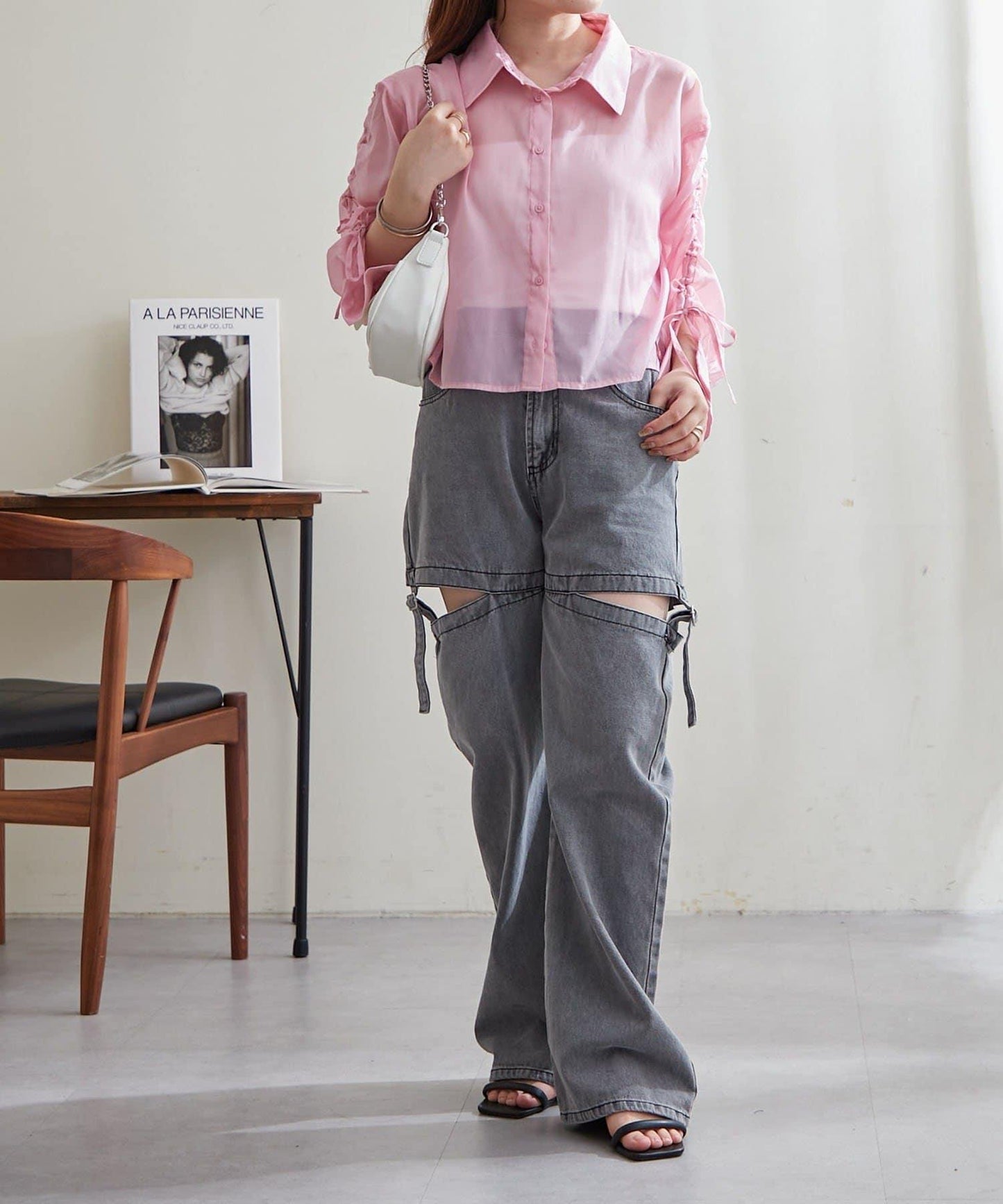【continuer】袖クシュクシュシアーシャツ