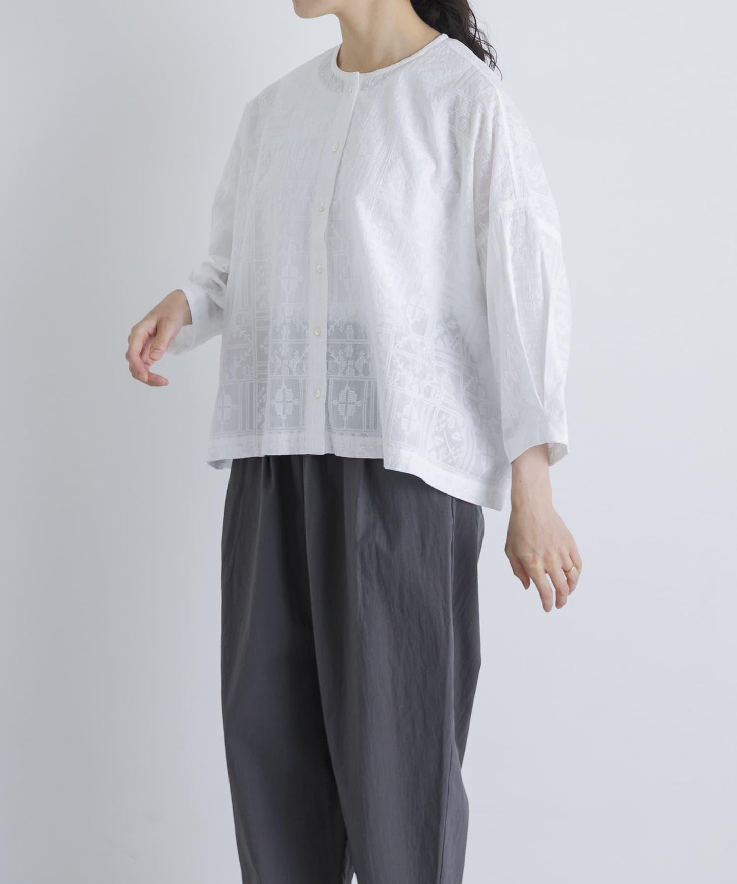 棉質刺繡闊腿襯衫