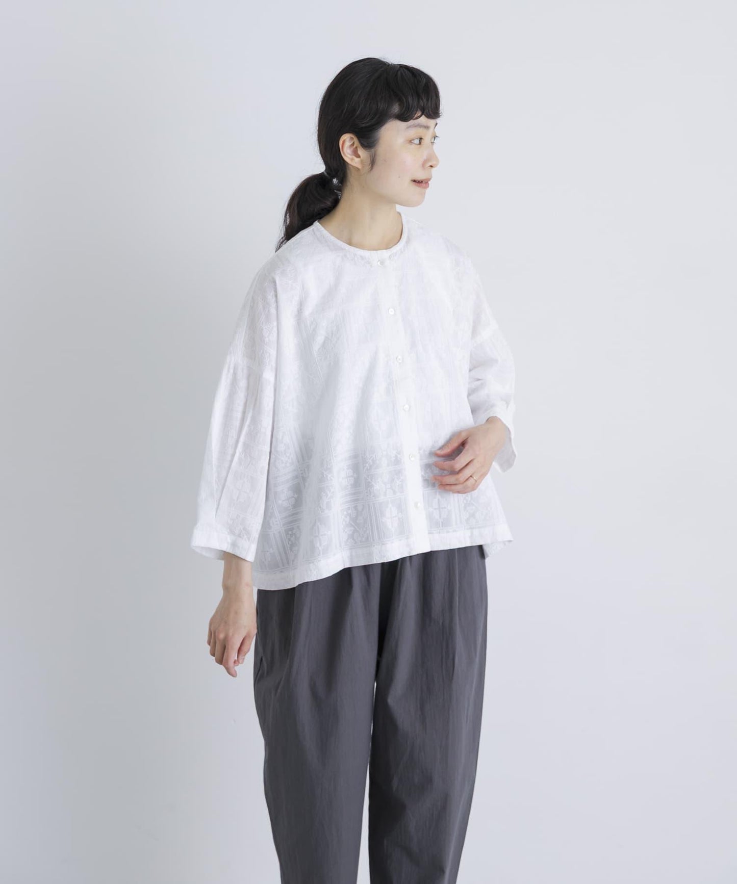 棉質刺繡闊腿襯衫