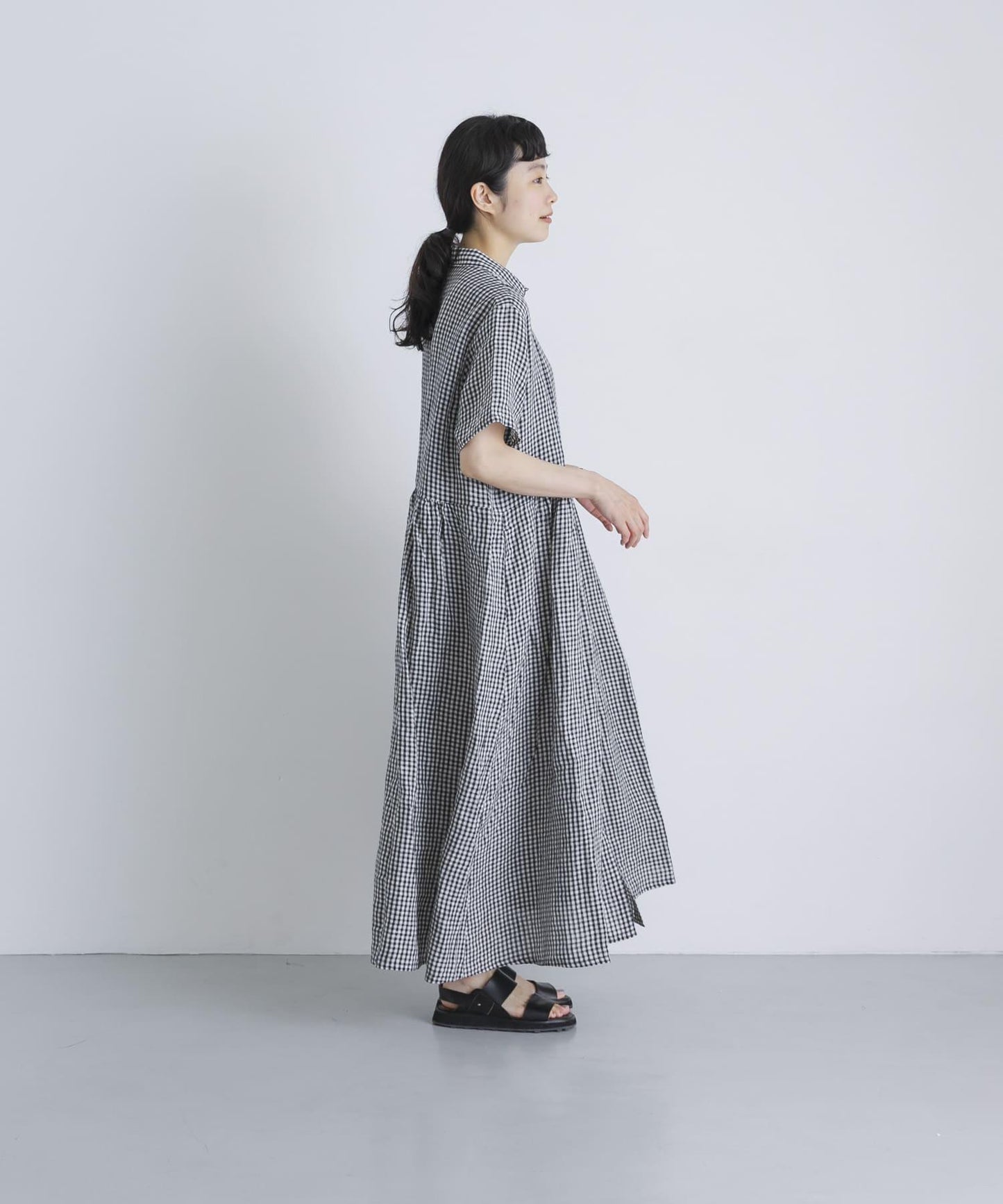 SOIL GINGHAM CHECK SHORT-SLEEVE DRESS