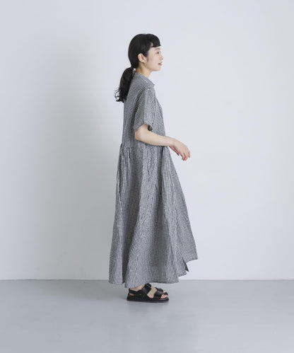 SOIL GINGHAM CHECK SHORT-SLEEVE DRESS