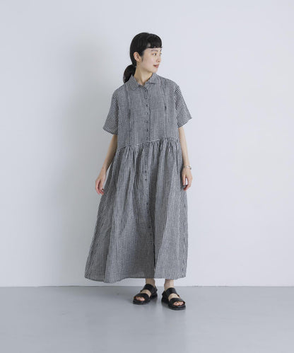 SOIL GINGHAM CHECK SHORT-SLEEVE DRESS