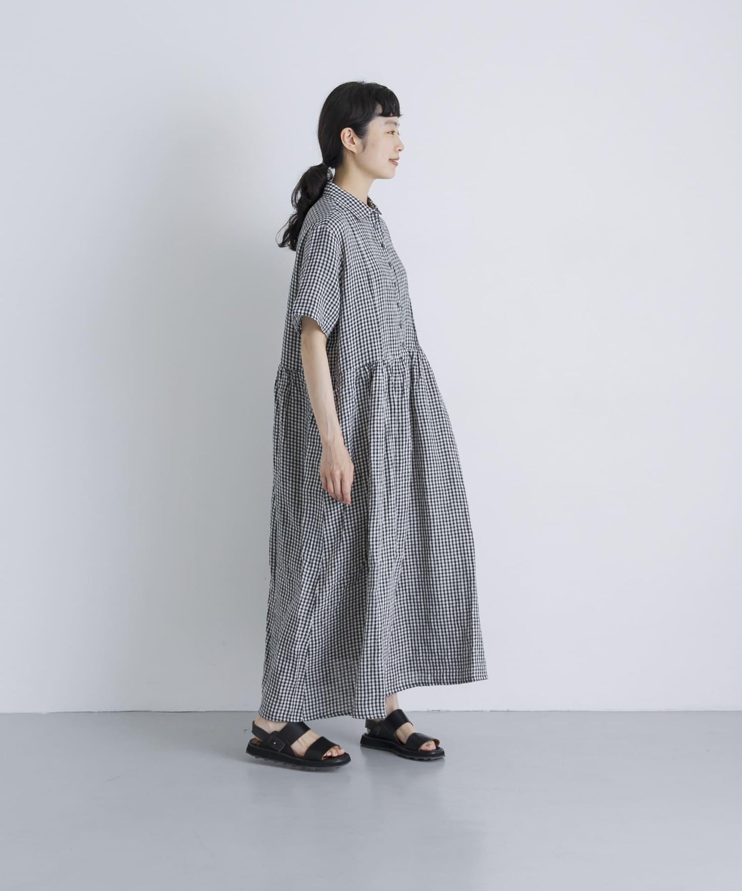 SOIL GINGHAM CHECK SHORT-SLEEVE DRESS