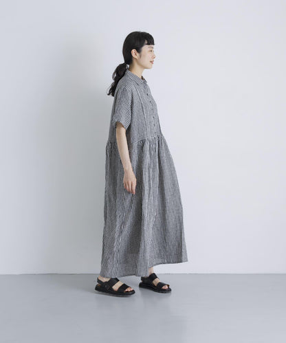 SOIL GINGHAM CHECK SHORT-SLEEVE DRESS
