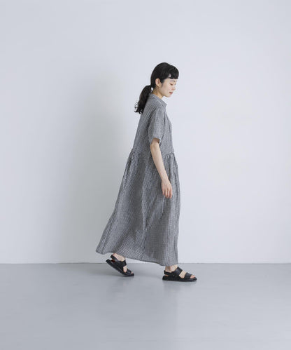 SOIL GINGHAM CHECK SHORT-SLEEVE DRESS
