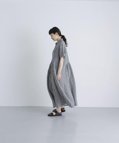 SOIL GINGHAM CHECK SHORT-SLEEVE DRESS