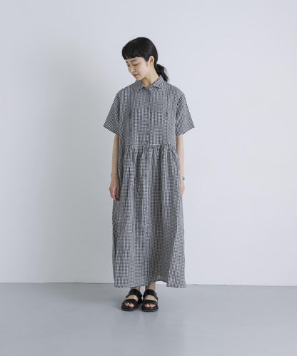 SOIL GINGHAM CHECK SHORT-SLEEVE DRESS