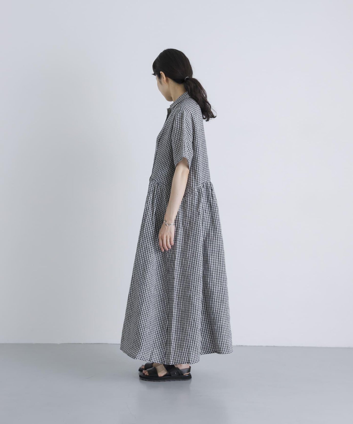 SOIL GINGHAM CHECK SHORT-SLEEVE DRESS