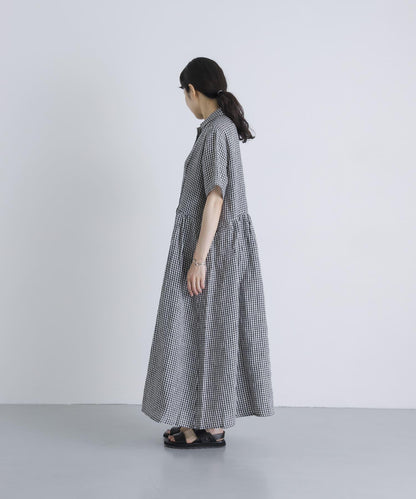 SOIL GINGHAM CHECK SHORT-SLEEVE DRESS