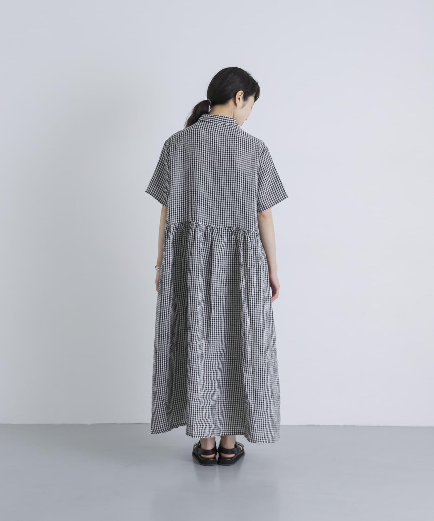 SOIL GINGHAM CHECK SHORT-SLEEVE DRESS