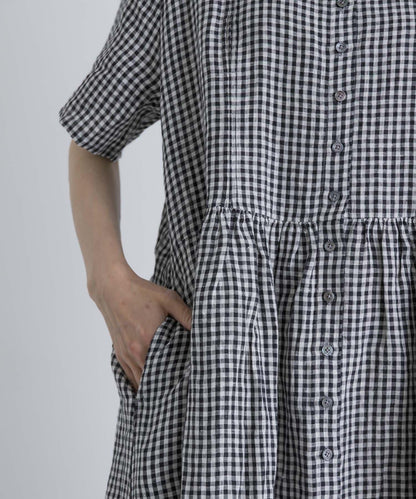 SOIL GINGHAM CHECK SHORT-SLEEVE DRESS